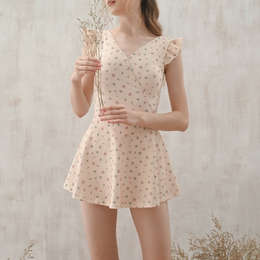 Floral Cream Vintage Modest Swimsuit